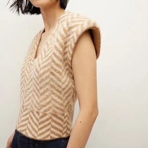 Veronica Beard Cream and Tan Chevron Knit Vest